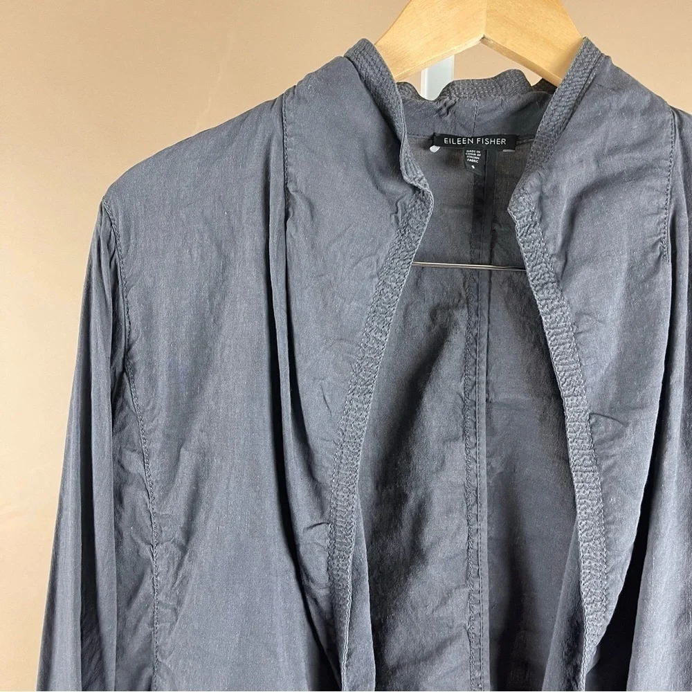 Eileen Fisher Blazer Women's Small Grey Linen Cardigan Front Pockets Stretch
